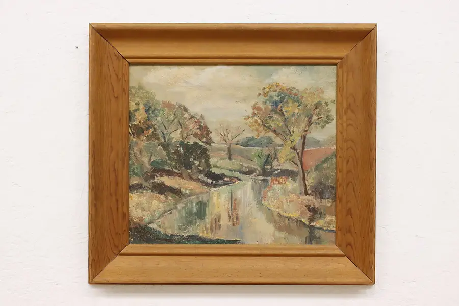 Photo of Winding River in Autumn Vintage Original Oil Painting 22"