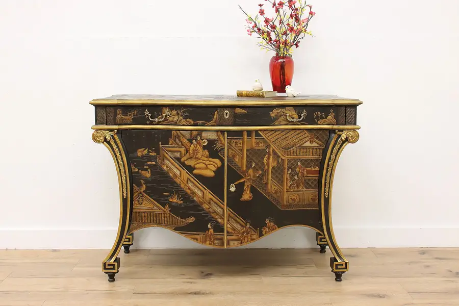 Photo of Chinoiserie Vintage Carved & Painted Hall TV Console Baker