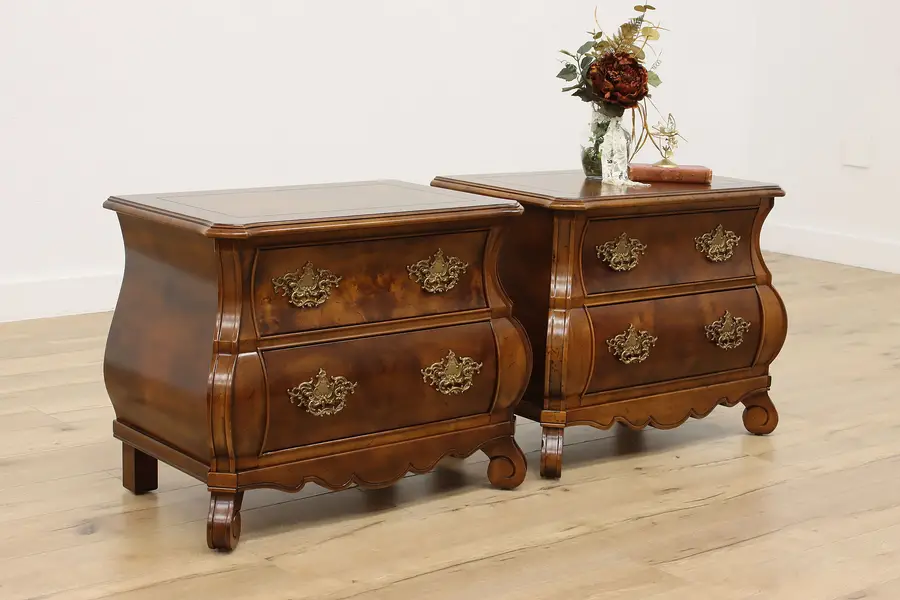 Photo of Pair of Bombe Country French Nightstands Chests Henredon