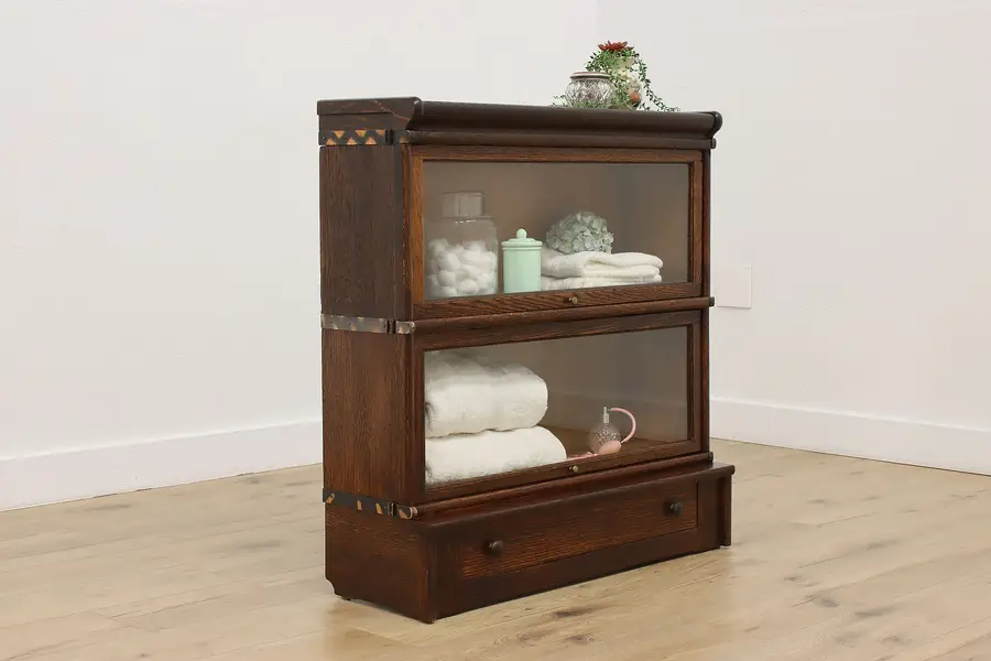 Photo of Arts & Crafts Mission Oak Antique 2 Stack Bookcase Display