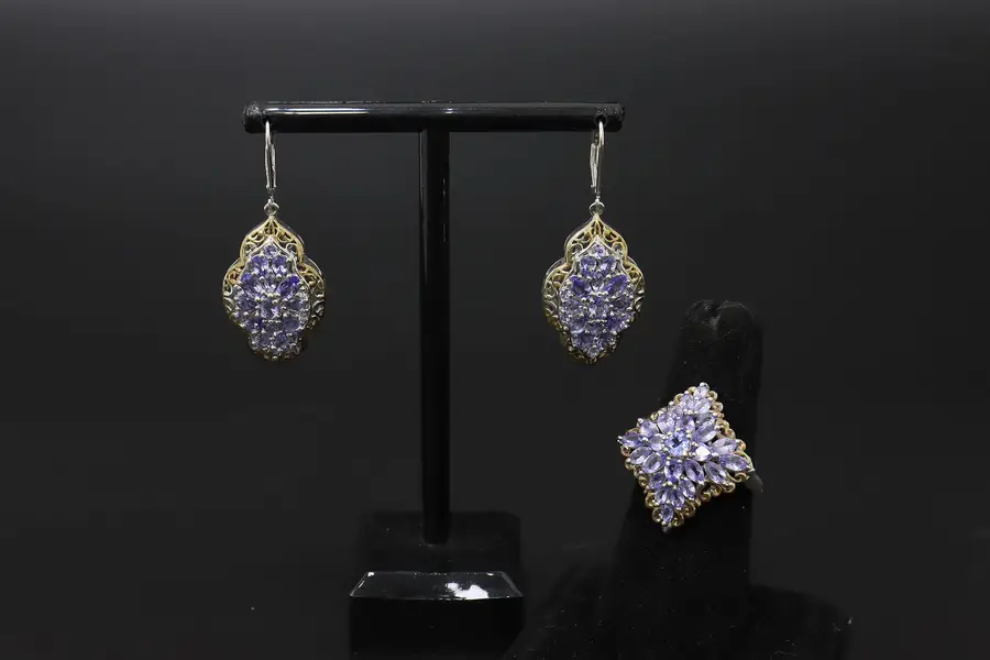 Photo of Sterling Silver Lavender CZ Earring & 9.5 Ring Set, STS