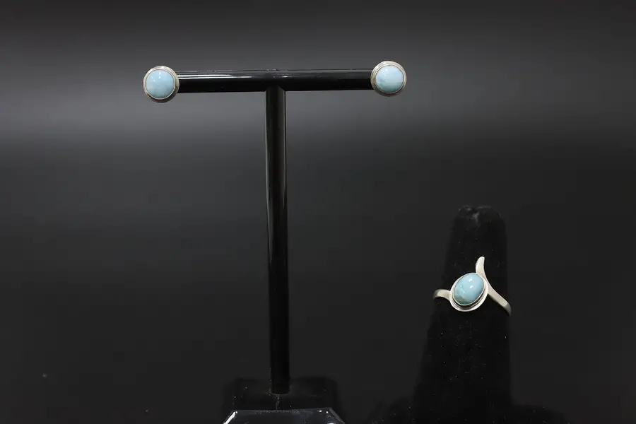 Photo of Natural Blue Stone Sterling Silver Size 6 Ring & Earring Set