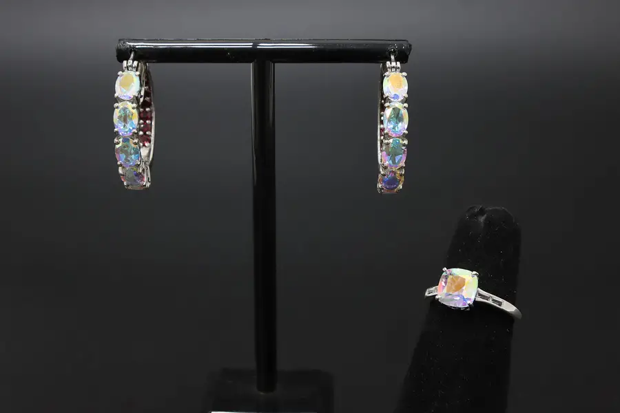Photo of D'Joy Sterling Silver CZ Gems Earrings & Size 7 Ring Set