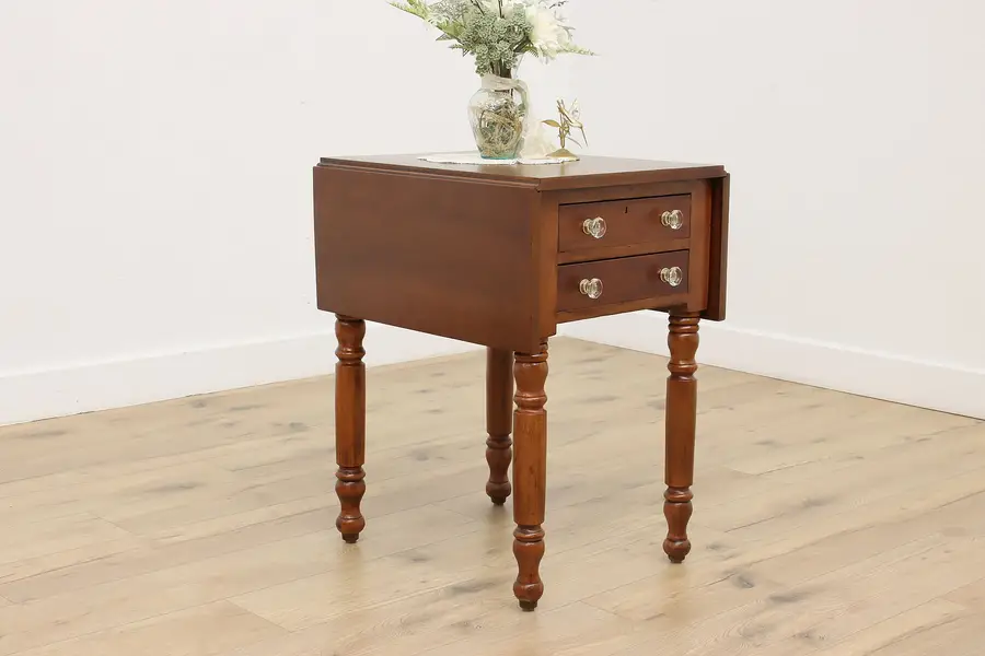Photo of Sheraton Antique 1830s Cherry Drop Leaf Nightstand End Table