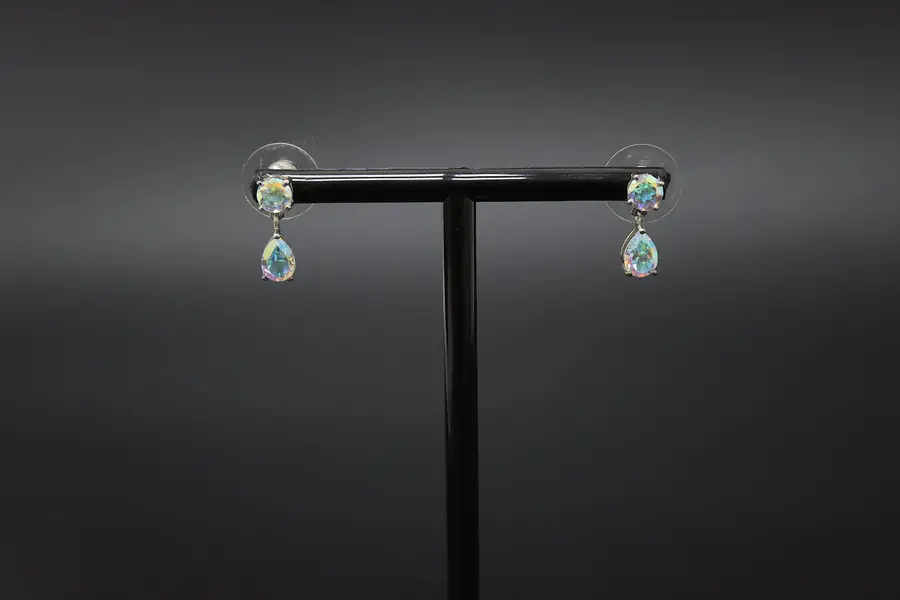 Photo of D'Joy Sterling Silver & Iridescent CZ Gem Drop Earrings
