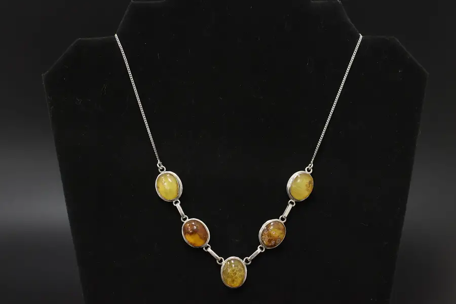 Photo of Sterling Silver & Amber Stones 17" Necklace