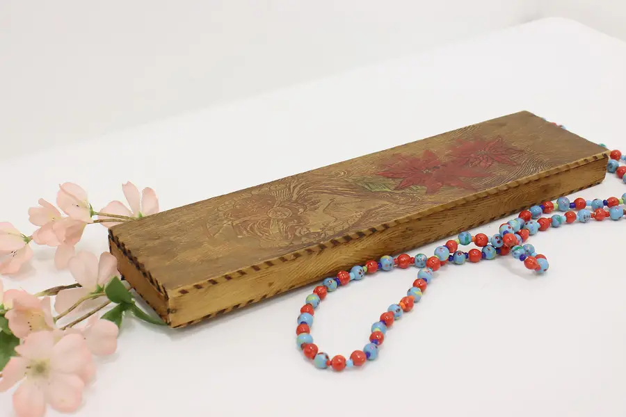 Photo of Art Nouveau Antique Burnt Pyrography Jewelry or Trinket Box