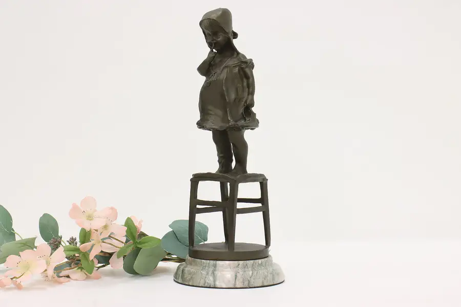 Photo of Child on Stool Vintage Iron Sculpture after Juan Clara 13.5"