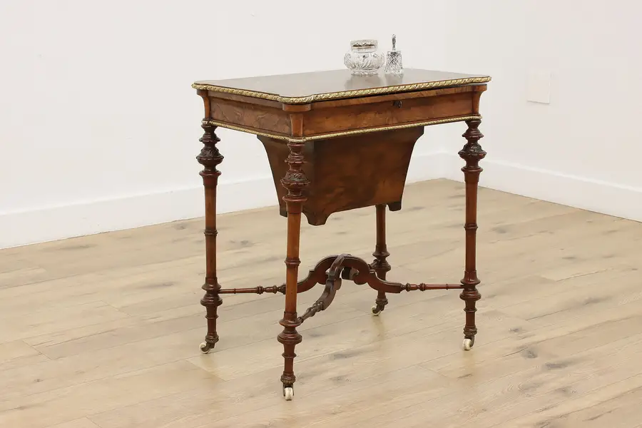 Photo of Victorian Antique Marquetry Table Sewing Stand