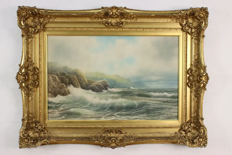 Photo of Ocean Coast Waves Original Watercolor Painting Geo. Gay 40"