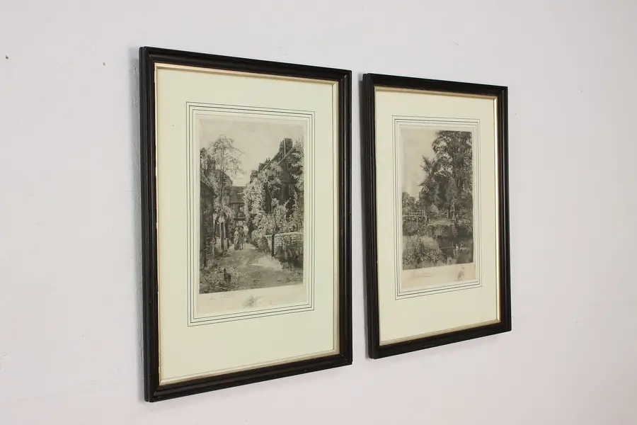 Photo of Pair of Antique Village Lives Original Etchings Mallet 24.5"