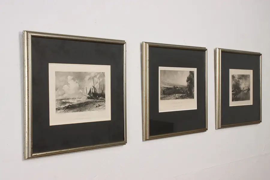 Photo of Set of 3 Antique Landscape Engravings after Constable 17.5"