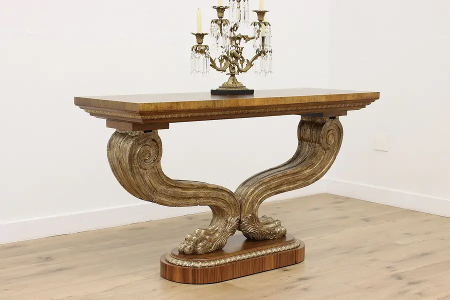 Photo of Classical Burl Hall or TV Console Paw Feet Maitland Smith