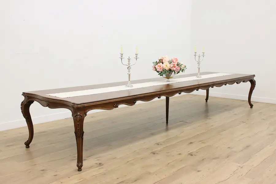 Photo of Walnut Vintage Carved Dining Table, Extends 16', Karges
