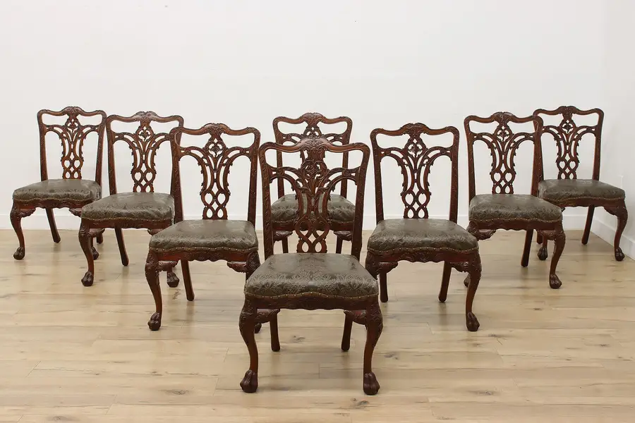 Photo of Set of 8 Mahogany & Leather Dining Chairs Maitland Smith