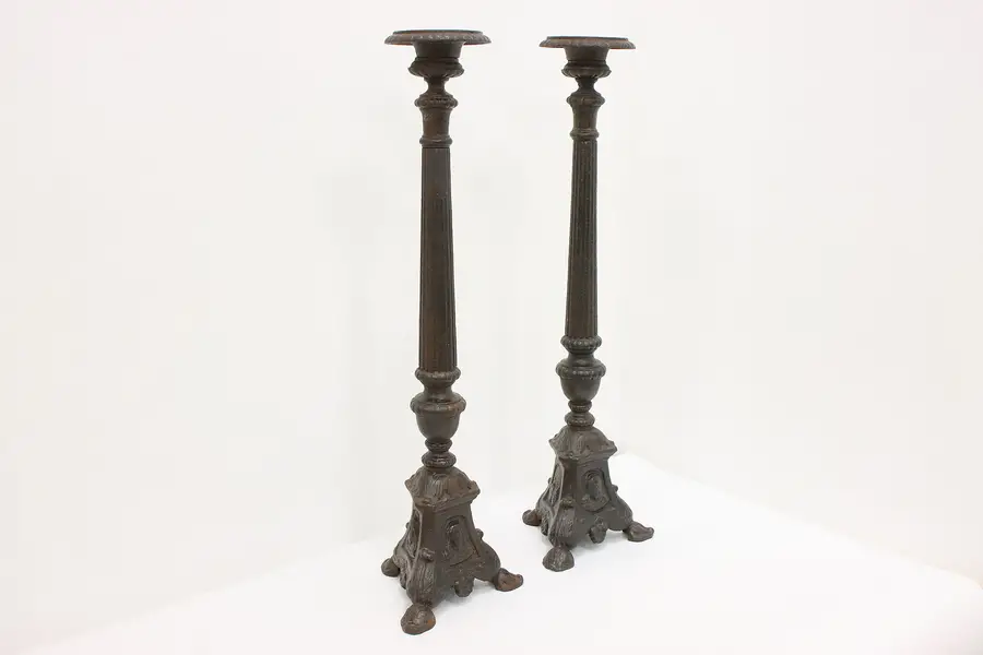 Photo of Pair of Victorian Antique Cast Iron Wedding Candlesticks 28"