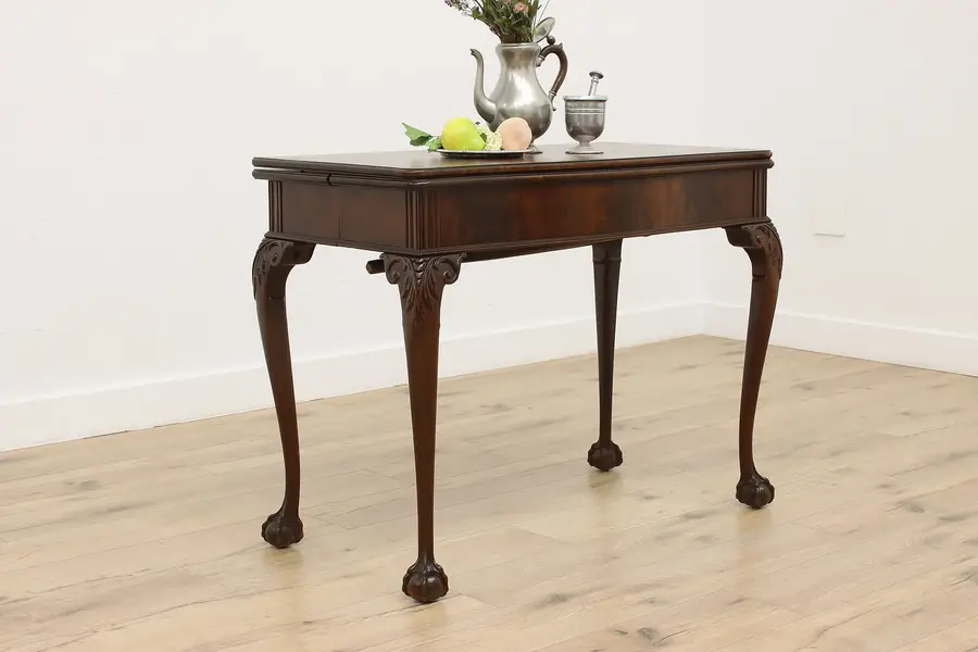 Photo of Vintage Georgian Flip Top Hall Console opens to Dining Table
