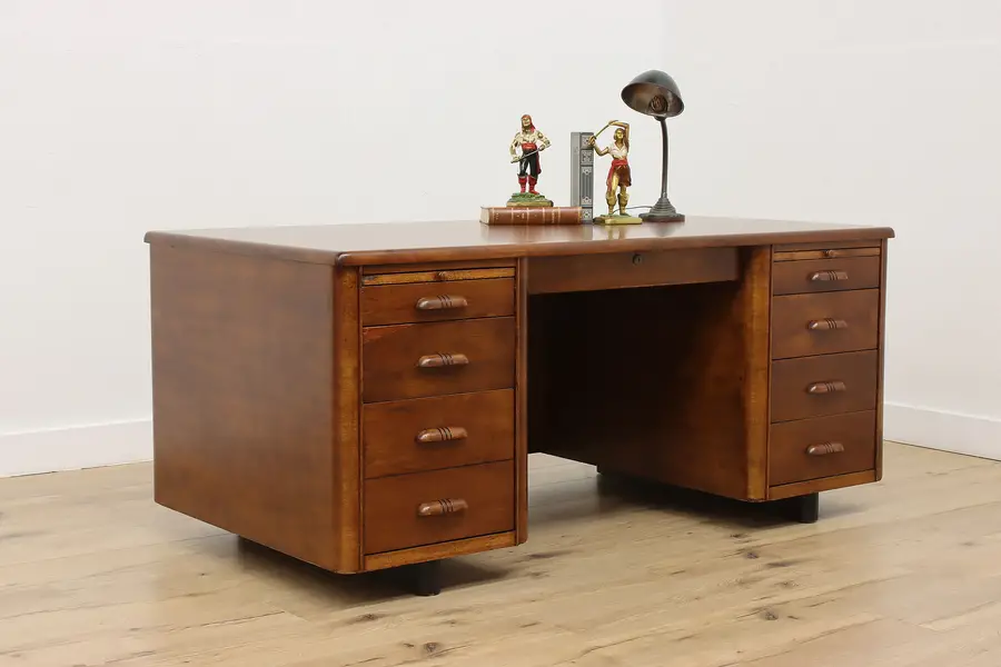 Photo of Art Deco Vintage Walnut Office or Library Desk, Stow Davis