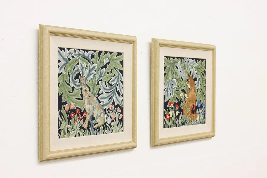 Photo of Rabbit & Fox Vintage Needlepoint Tapestries