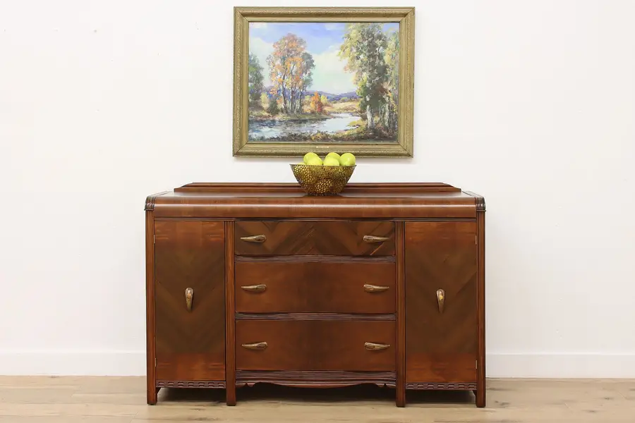 Photo of Art Deco Waterfall Sideboard Server Buffet Bakelite Pulls