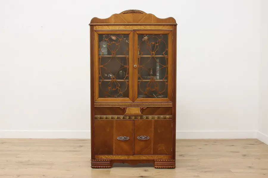 Photo of Art Deco Vintage Walnut China Display Cabinet or Bookcase