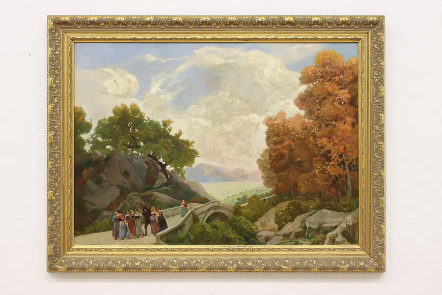 Photo of Return from the Fields Original Antique Painting, Aureli 43"