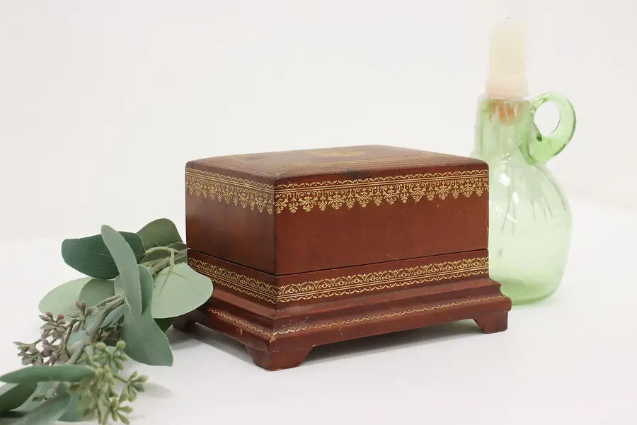 Photo of Gold Tooled Leather Traditional Vintage Music Box