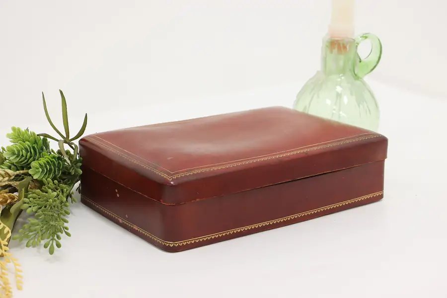 Photo of Italian Vintage Gold Tooled Leather Cigar or Jewelry Box