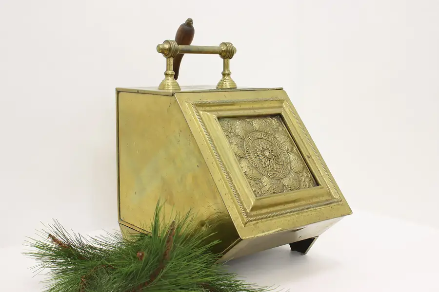 Photo of Victorian Antique Embossed Brass Fireplace Coal Scuttle Hod