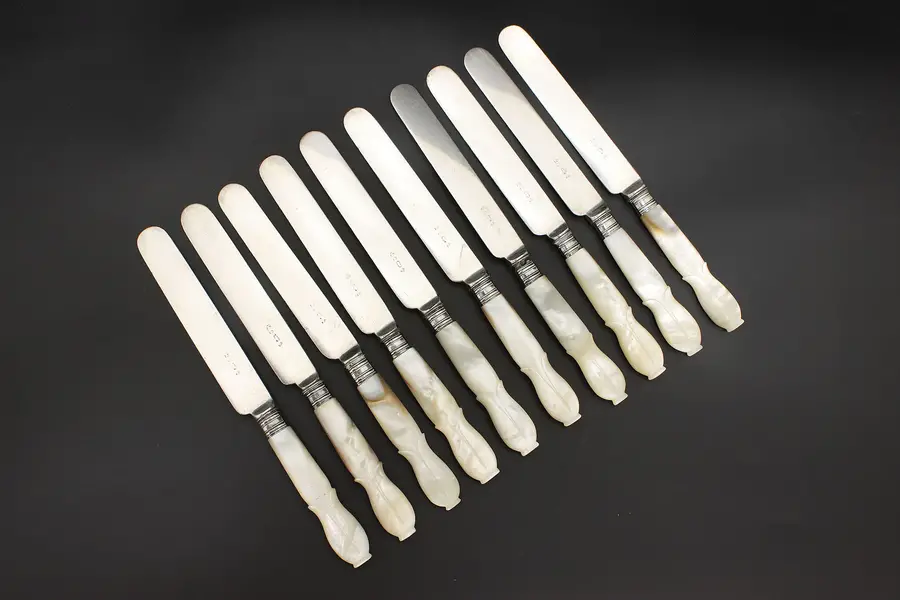 Photo of Set 10 Victorian Antique Mother of Pearl Silverplate Knives