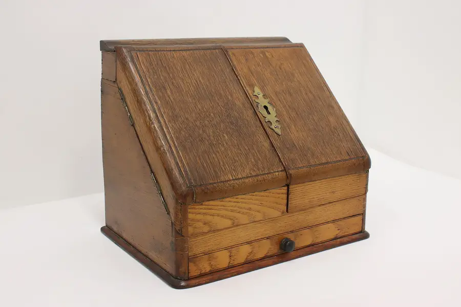 Photo of Georgian English Antique Oak Desktop or Travel File Cabinet