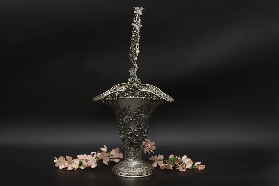 Photo of Victorian Antique Silverplate Basket Vase Grapes Barbour