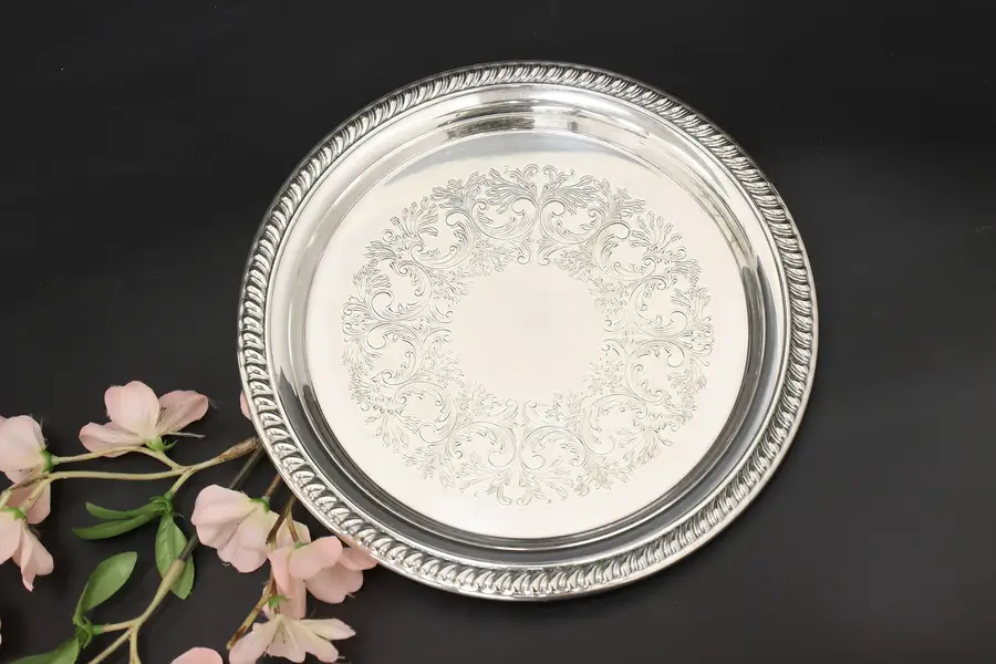 Photo of Engraved Silverplate Vintage Card or Serving Tray Sheridan