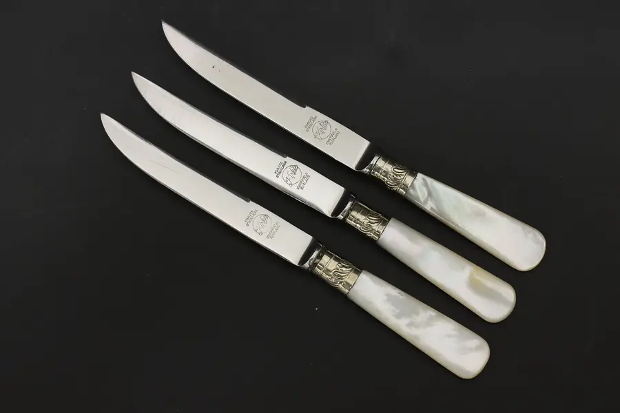Photo of Set 3 Vintage Mother of Pearl Cheese Fruit Knives Sheffield