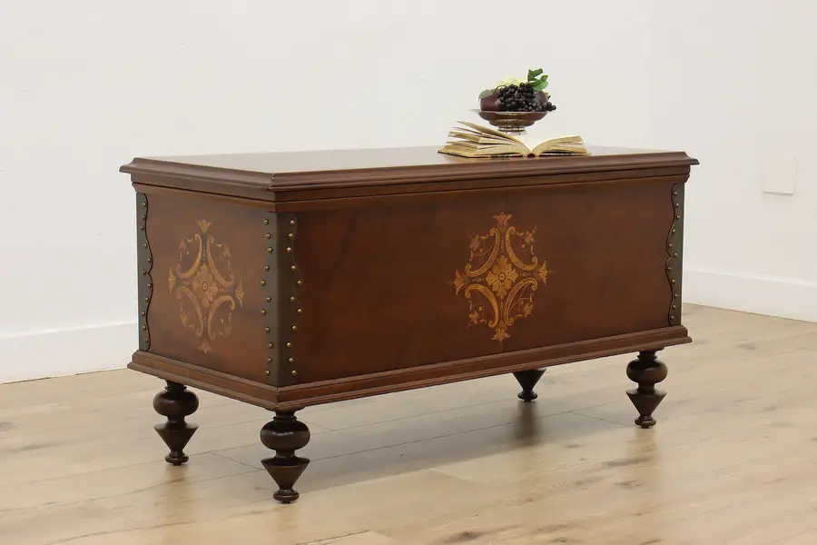 Photo of Tudor Design Antique Mahogany Marquetry Cedar Blanket Chest