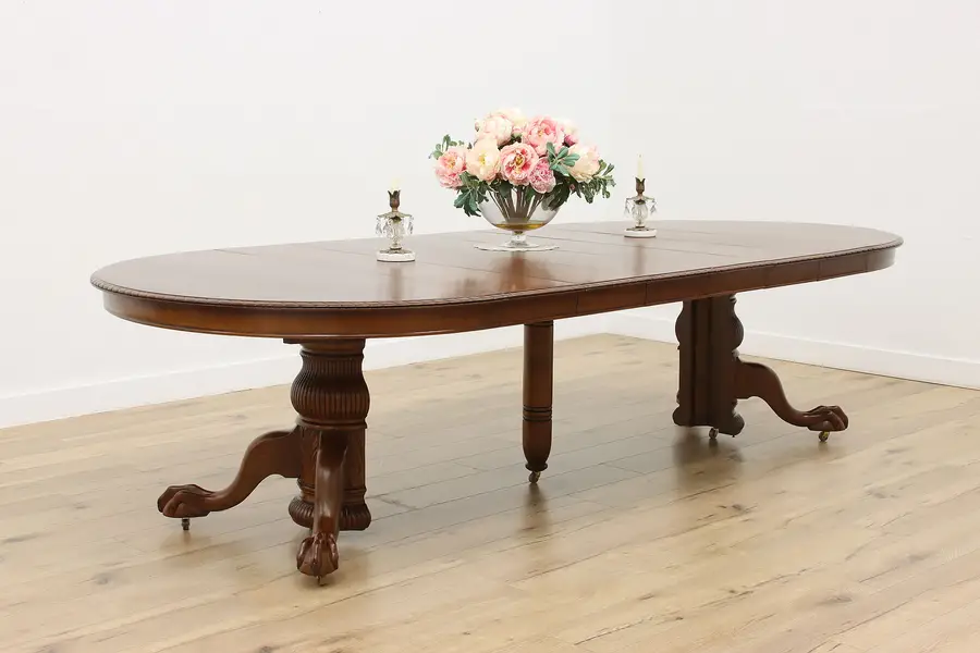 Photo of Victorian Antique Carved Mahogany 54" Dining Table Opens 10'