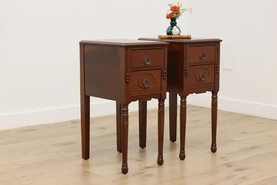 Photo of Pair of Tudor Vintage Walnut Side or End Tables Nightstands