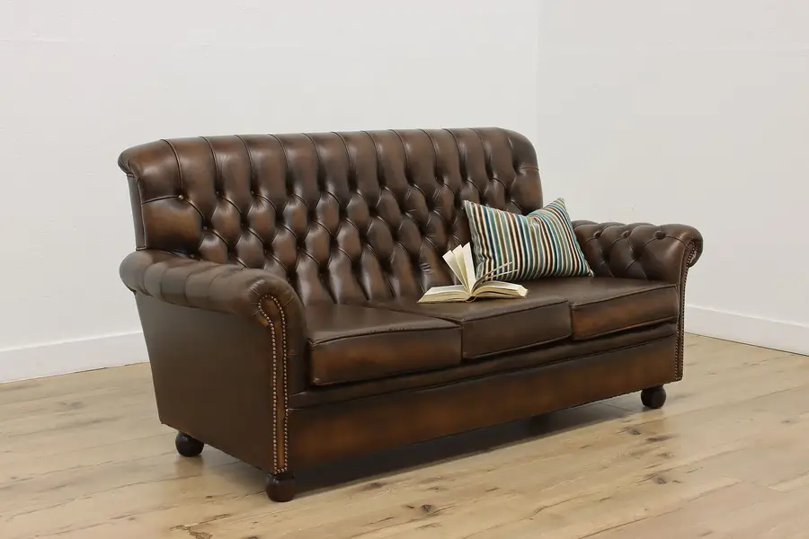 Photo of English Vintage Tufted Leather Chesterfield Sofa