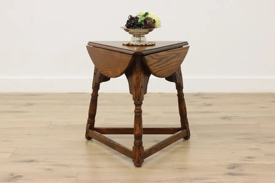 Photo of Tudor Antique Oak Triangle Chairside or End Table Jamestown