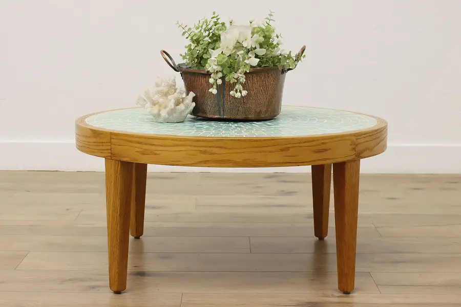 Photo of Midcentury Modern Vintage Oak & Mosaic Tile Top Coffee Table