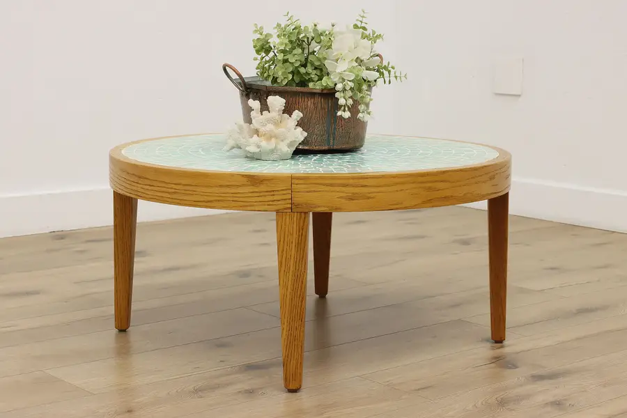 Photo of Midcentury Modern Vintage Oak & Mosaic Tile Top Coffee Table