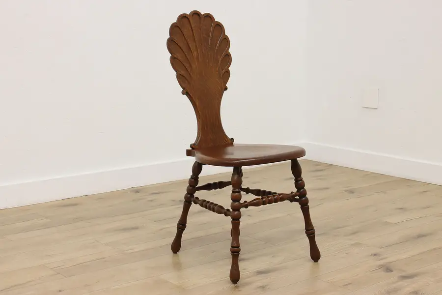 Photo of Victorian Antique Oak Side or Hall Chair, Carved Shell Back