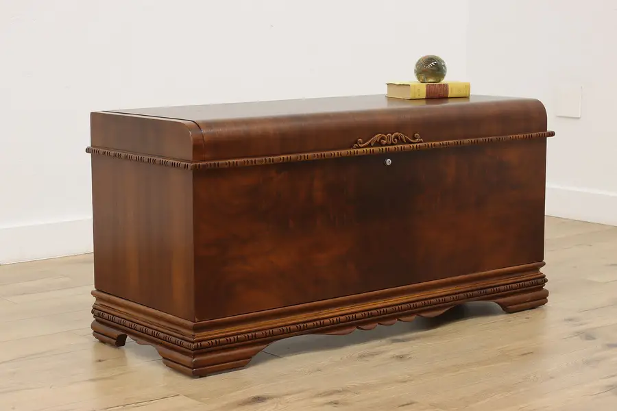 Photo of Art Deco Waterfall Vintage Walnut Blanket Chest Trunk Lane