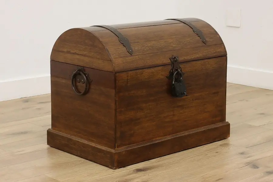 Photo of Farmhouse Vintage Dome Top Trunk, Iron Padlock & Trays