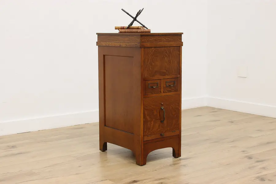 Photo of Craftsman Antique Lift Top Automatic Office Oak File Cabinet