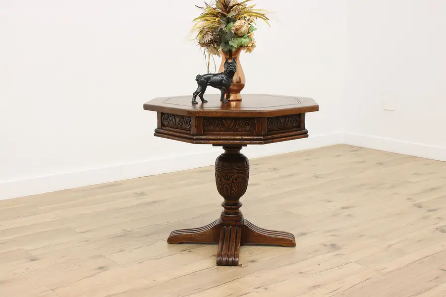 Photo of English Tudor Antique Oak Hall Center, Lamp Table Jamestown