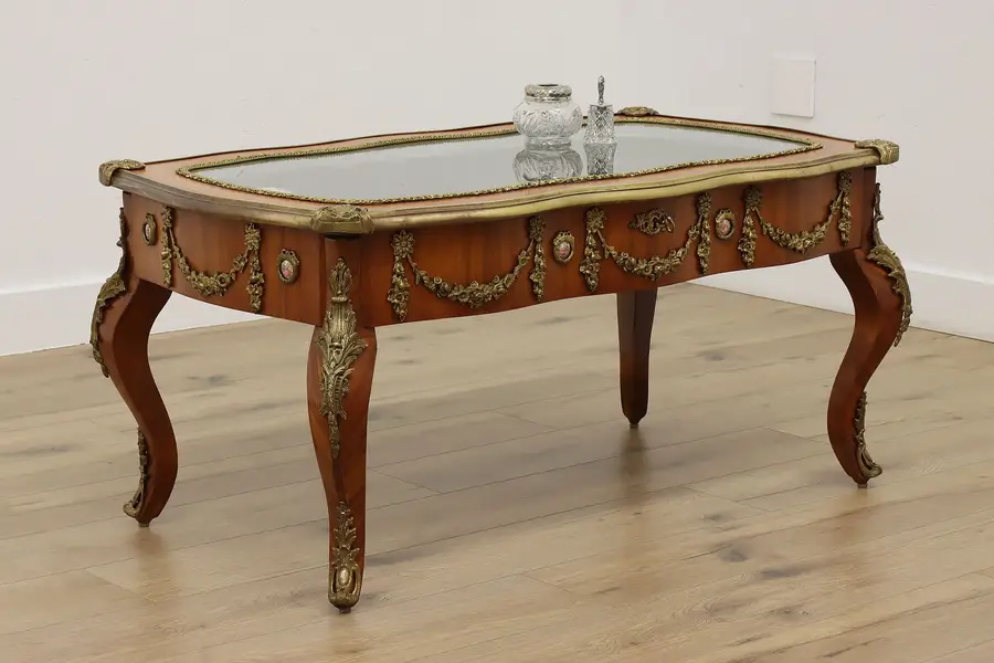 Photo of French Vintage Tulipwood Lift Top Vitrine Coffee Table