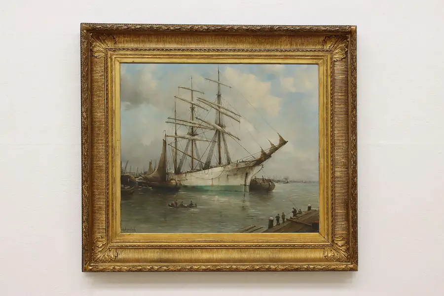 Photo of Clipper Ship Antique Original Oil Painting Streefkerk 53"