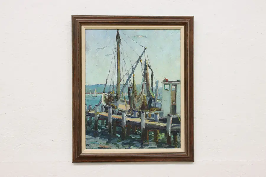 Photo of Fishing Sailboat Vintage Original Oil Painting Hawkins 24"