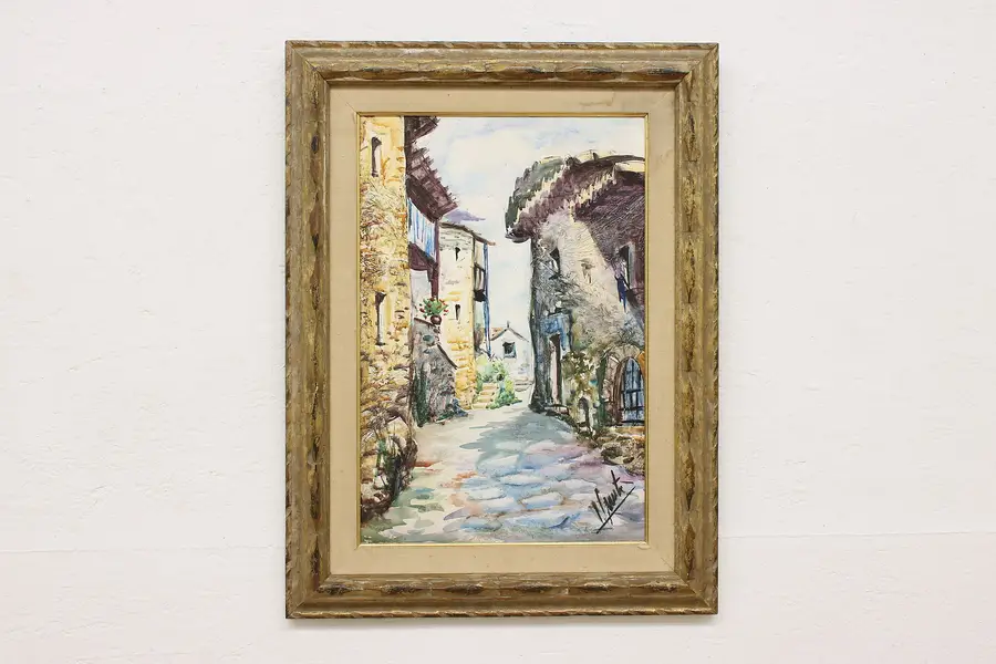 Photo of Cobblestone Street Vintage Acrylic Painting Hawk 26.5"